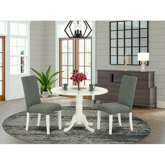 East West Furniture Dining Room Set Linen White, DLDR3-LWH-07