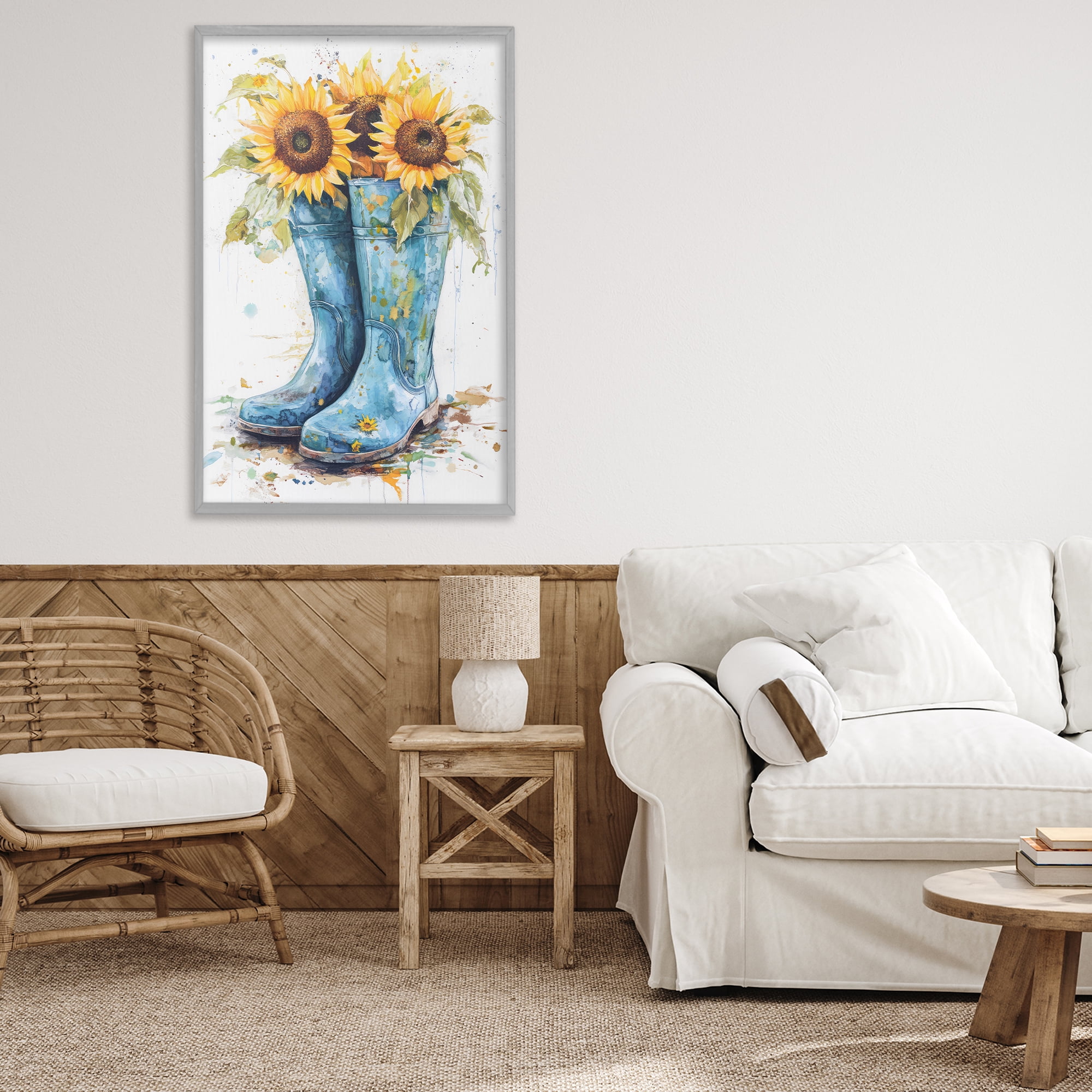 Stupell Industries Blue Rain Boots & Sunflowers Gray Framed Giclee Art, design by Tina LeCour