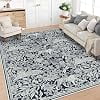 8 x 10 Floral Area Rug Washable Low Pile Indoor Carpet with Non-Slip Backing Soft Stain Resistant Floor Rug for Living Room Bedroom Dining Room Office blue