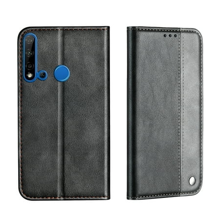 For Huawei P20 Lite 2019 Business Solid Color Stitching Horizontal Flip Leather Case, with Holder
