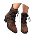 thumbnail image 3 of EliteGoogv Womens Leopard Print Mid Calf Boots Lace Up Dial Strap Faux Suede Boots For Women Winter Comfortable Footwear US:9, 3 of 9