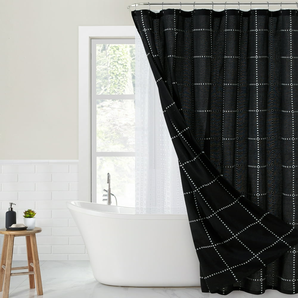 Better Homes & Gardens Farmhouse Windowpane Shower Curtain and PEVA