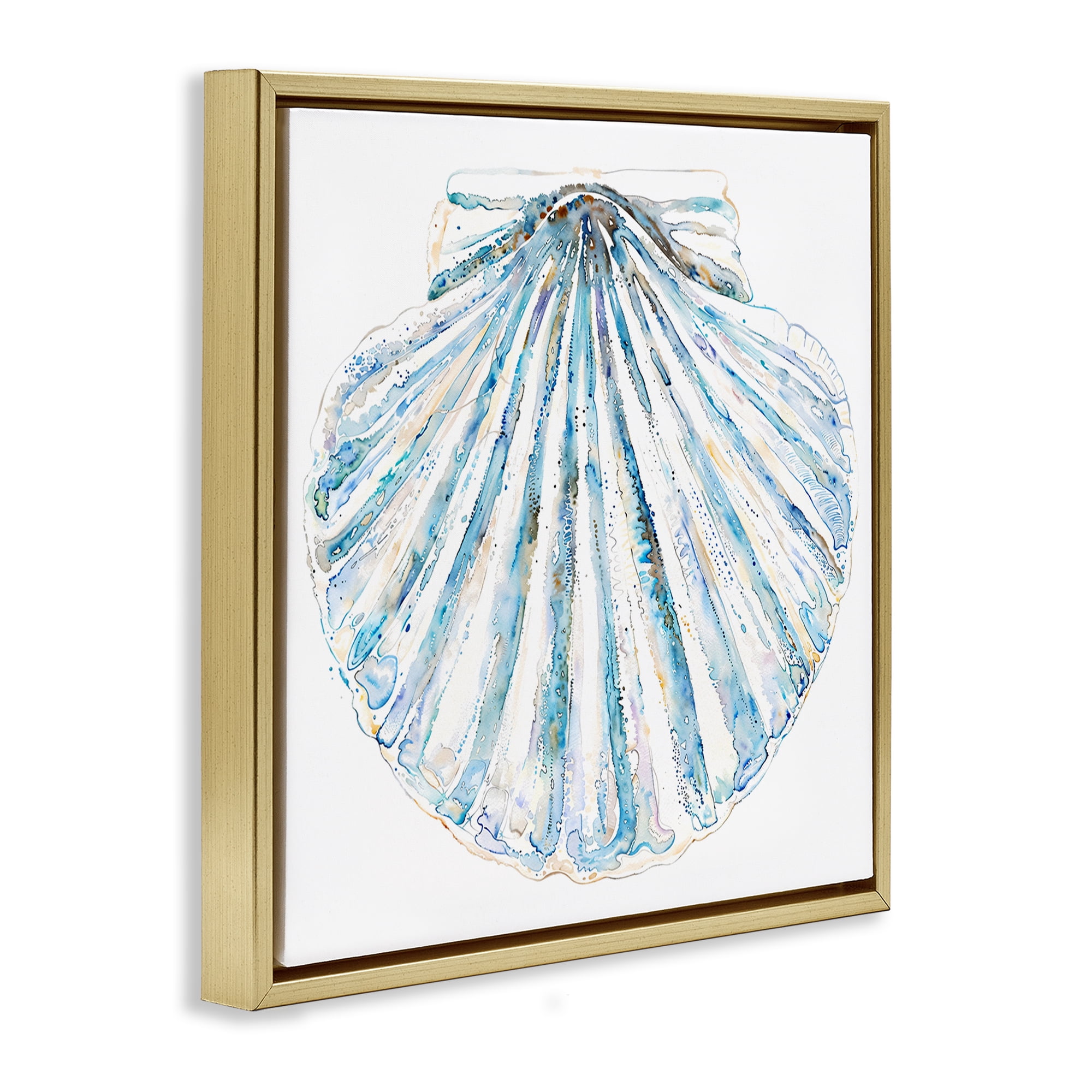 Stupell Industries Clam Shell on White Coastal Painting Gold Floater Framed Canvas Art Print Wall Art, 25 x 25