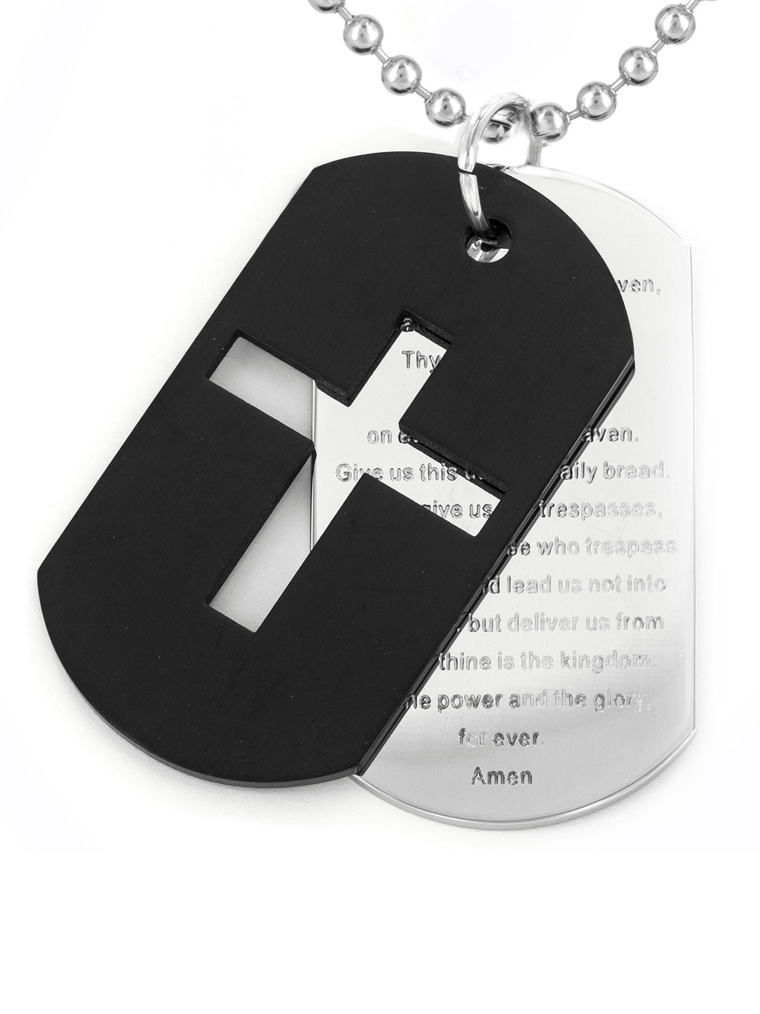 Stainless Steel Dogtag Pendant w/ Cross w/ Rubber Necklace 