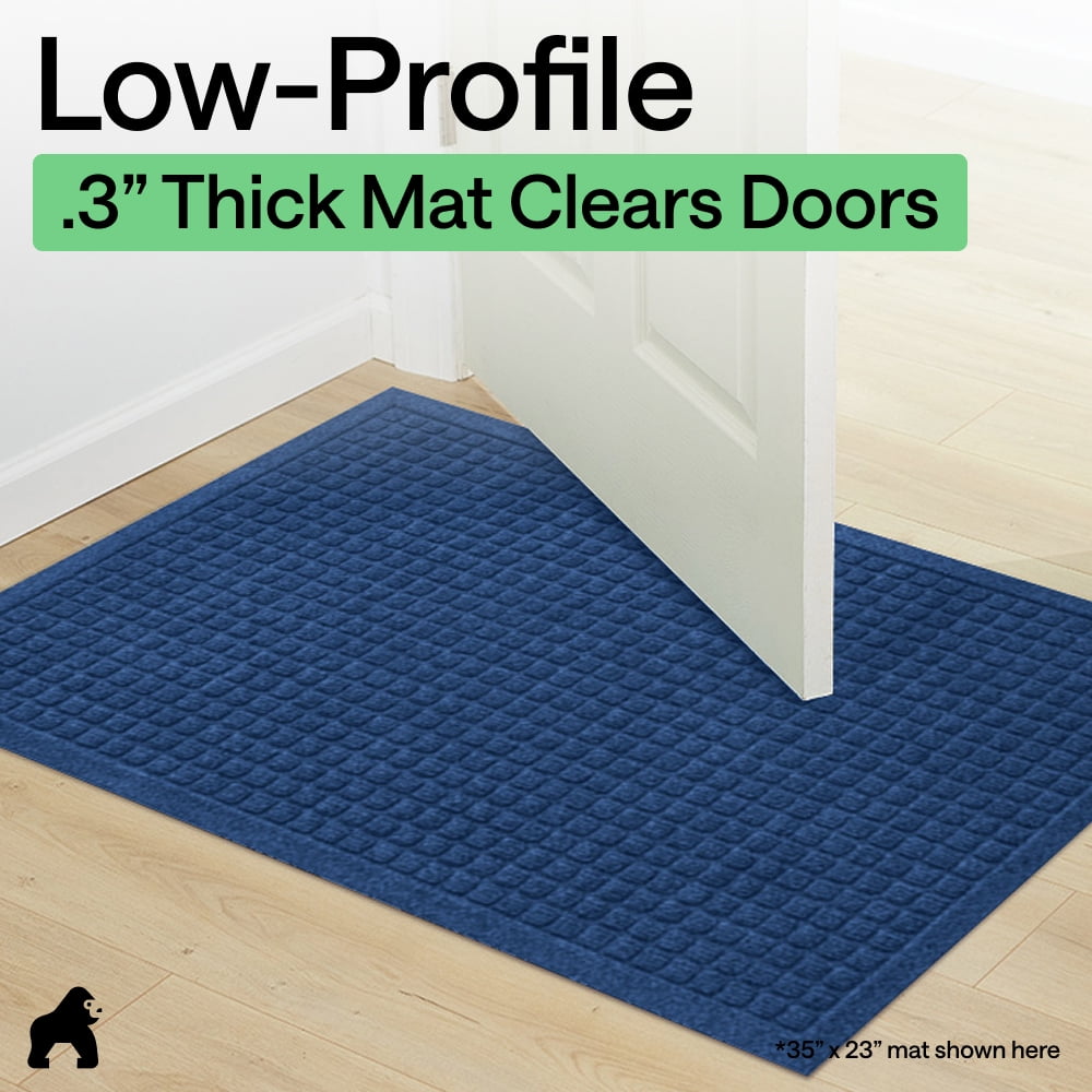 GORILLA GRIP HydroAbsorb Doormat, Indoor Outdoor Rubber Backed Weather Mat, 35x23, Blue