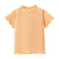 thumbnail image 3 of Feancey Toddler Girls Summer Tops Ribbed Knit Casual Kids T Shirts Ruffle Short Sleeve Crewneck Cute Tees Solid Color Tshirt Funny Gifts Orange 12 Months, 3 of 9