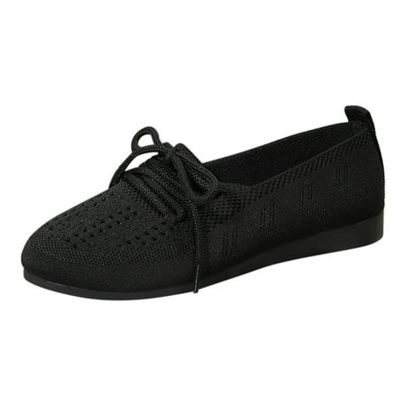 

DVKOVI Women Flat Shoes Ladies Single Shoes Flying Weave Hollow Breathable Flat Bottom Tie Large Size Soft Bottom Lightweight Walking Shoes Casual Shoes Black 38