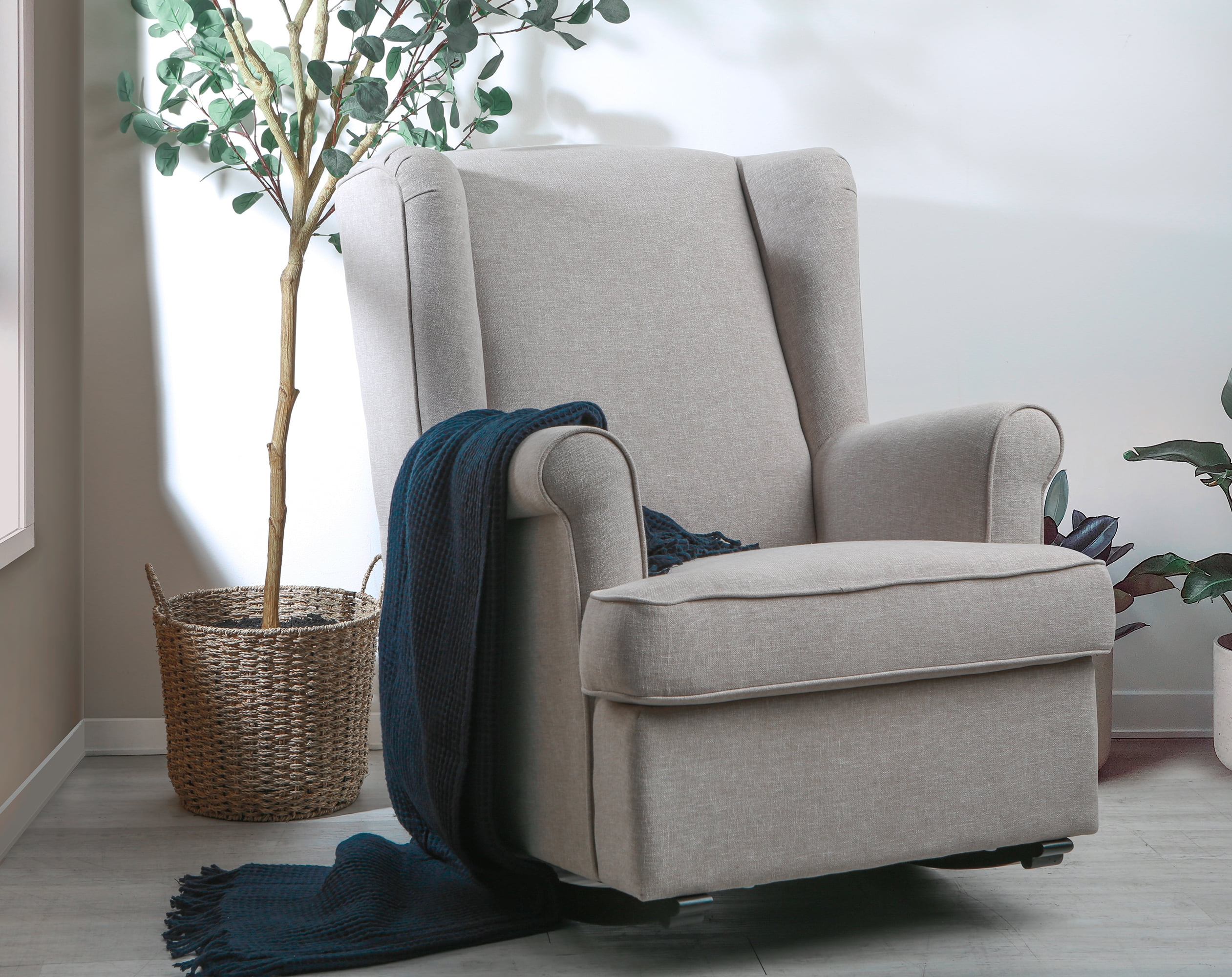 Second Story Home Quinn Upholstered Wingback Rocking Chair- Gray