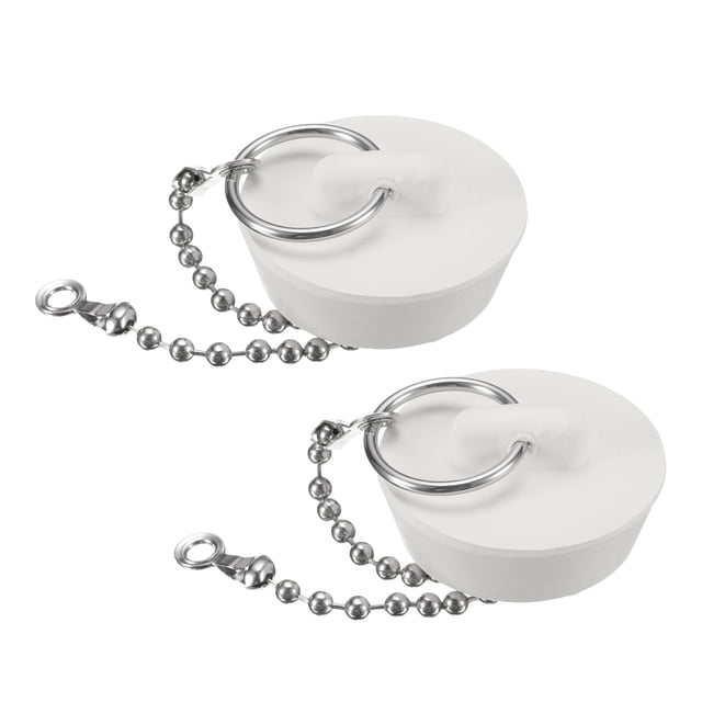 2 Pcs Tapones para Bañera, Tapones de Caucho para Bañera con Cadena de 1-1/4" y 15" con cuentas, Blanco