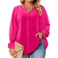 thumbnail image 1 of Blusa Eytino para mujer, talla grande, cuello en V, manga larga fruncida, 1 of 6