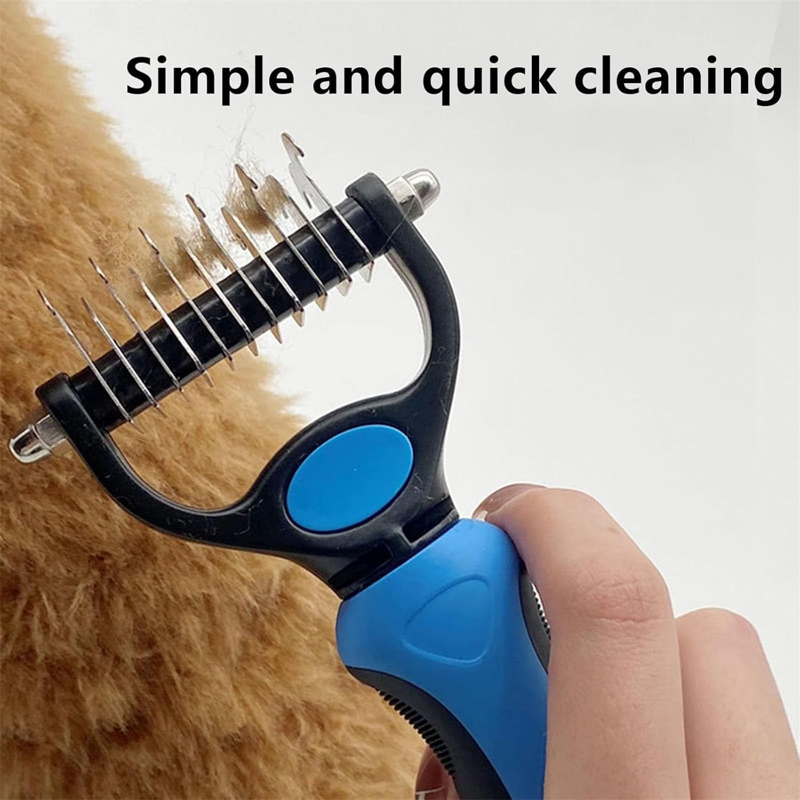 Pet Pro Grooming Tool, 2-in-1 Deshedding Dog Brush with 9/17 Teeth Undercoat Rake for Dogs & Cats, Dual-Sided Stainless Steel Pet Comb for Long Hair & Thick Coats, Non-Slip Ergonomic Handle (Blue-L)
