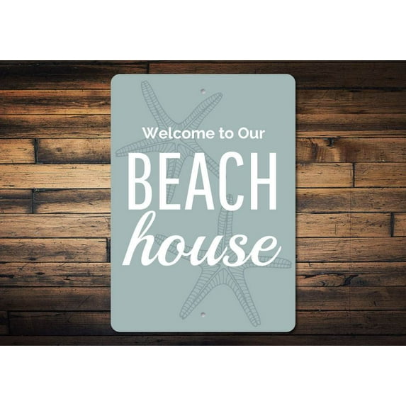 Beach House Welcome Novelty Sign, Metal Wall Decor - 10x14 inches