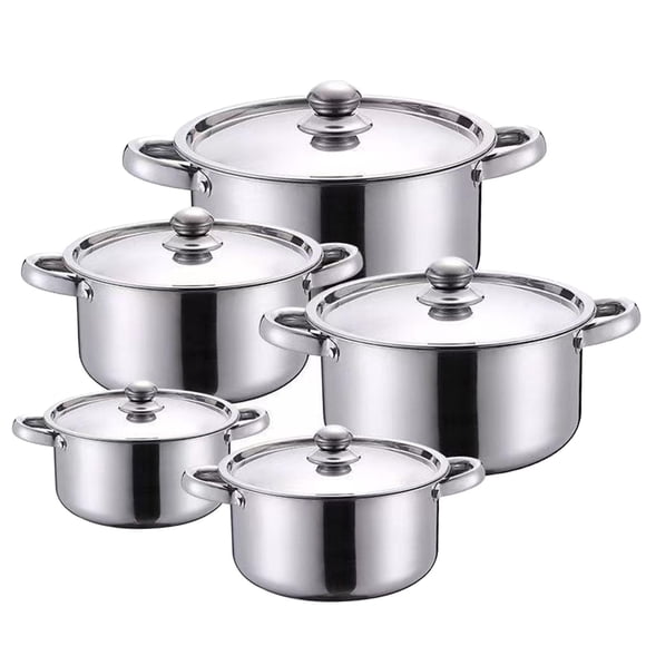 Juego de 5 ollas de sopa de acero inoxidable para hervir y cocinar , espesadas para cocinar, calentamiento uniforme, utensilios de cocina