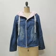 thumbnail image 2 of Women Casual Long Sleeve Fleece Denim Ladies Jacket Hooded Hasp Jeans Coat with Plush Lining, in Pink, Size M, 2 of 4