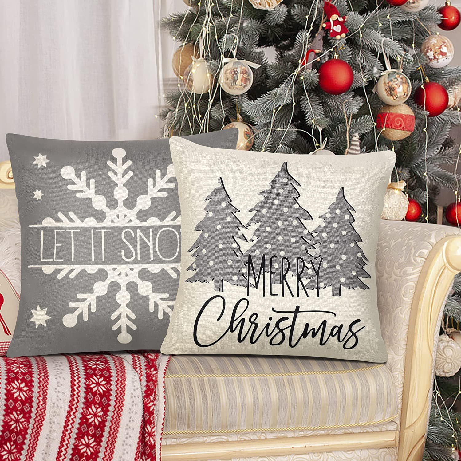 Gray christmas pillows hot sale
