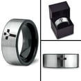 thumbnail image 4 of Tungsten Heart Cross Band Ring 8mm Men Women Comfort Fit Brushed Gray Flat Cut Black Polished, 4 of 4