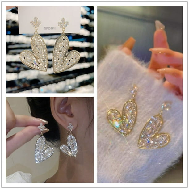 Luz Temperamento Moda Corazón Zircon Pendientes de Cristal Pequeño fresco Pendientes de Oro Temperamento desgaste Pendientes