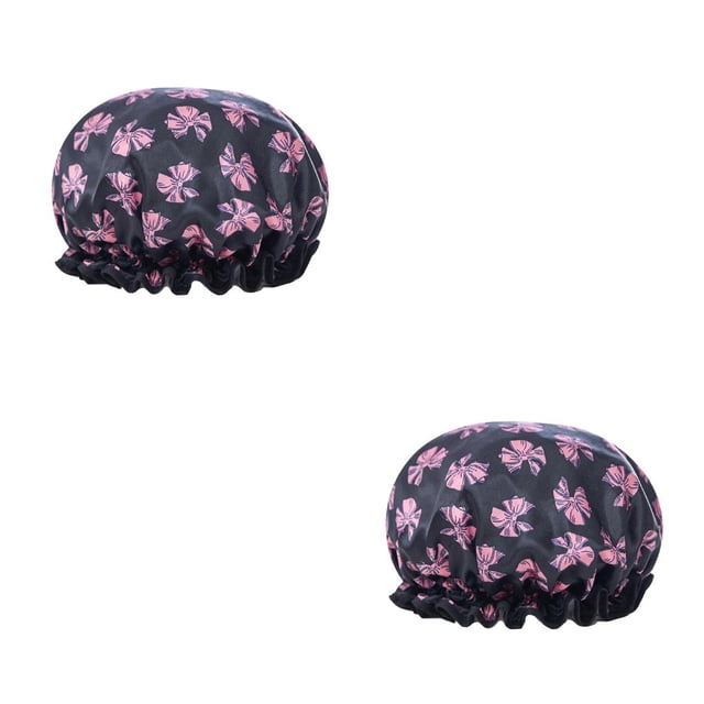 Sonducket Gorro de dormir para mujer, gorros para el pelo de ducha de doble altura, a prueba de aceite, multicolor, cubierta para la cabeza de niña, Negro 2piezas Sonducket CBP389669