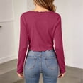 thumbnail image 4 of Zpanxa Women Long Sleeve Tops Scalloped V Neck Slim Fit Casual Solid Color Tee for Daily Wear, 4 of 7