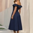 thumbnail image 3 of Women's Sleeveless Off-The-Shoulder Ruffle Maxi Dress A-Line Button Down Midi Swing Dress With Belt, 3 of 3