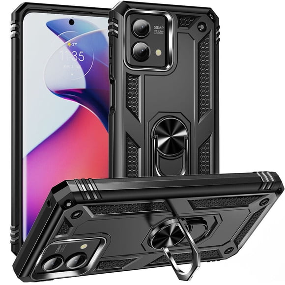 [PST] Motorola Moto G Play 2024 Ring Case, Anti-Drop Hybrid Magnetic Hard Kickstand Case Cover with Ring Stand