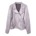 thumbnail image 3 of Women's Faux Suede Biker Jacket Lapel Asymmetric Zip Up Long Sleeve Slim Fit Short Moto Coat Casual Outerwear(Grey,M), 3 of 4