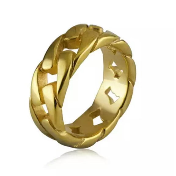 HOOUN 18K Gold Plated Cuban Curb Link Chain Rings Stainless Steel Mens Wedding Jewelry-01#-9