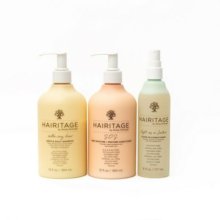 Hairitage Back to Basics Bundle with Outta My Hair Gentle Daily Shampoo, S.O.S. Deep Moisture + Restore Conditioner and Light As A Feather Leave-In Conditioner
