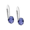 Gem Stone King 1.30 Ct Oval Checkerboard 7x5mm Blue Iolite Brass Silver Plated Brass Stud Earrings