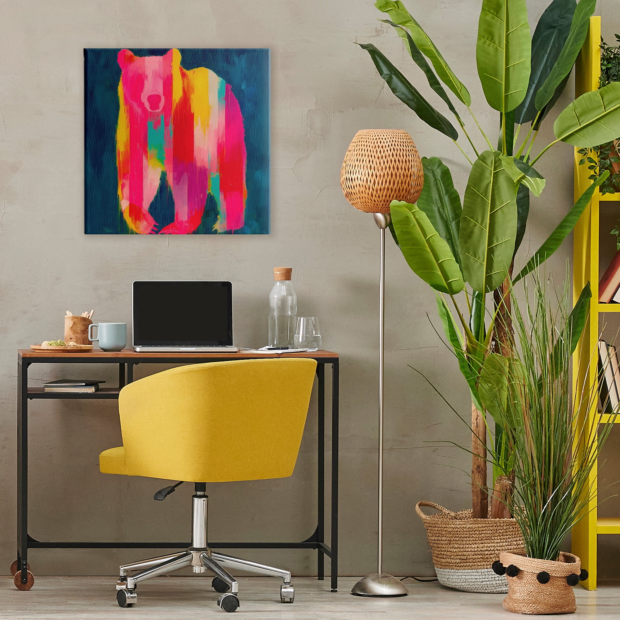 Stupell Industries Pink & Yellow Bear Standing Tall Canvas Wall Art, design by Chromatic Storm Studio