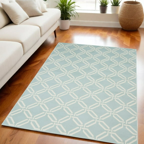 HomeRoots 550115 5 x 7 ft. Trellis Non Skid Rectangle Area Rug, Beige & Green