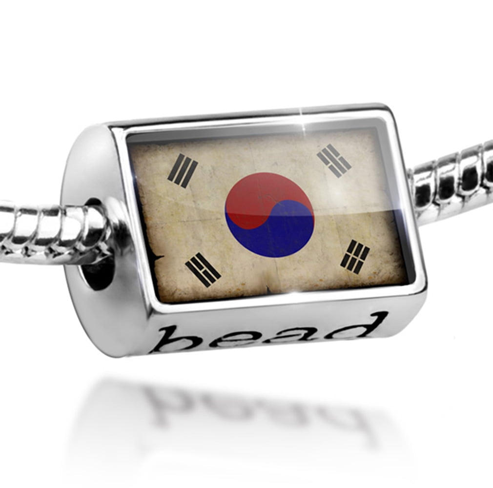 Bead South Korea Flag with a vintage look Charm Fits All European Bracelets by NEONBLOND