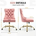 thumbnail image 5 of PAPROOS Vanity Chair, Swivel Home Office Chair, Ergonomic Home Desk Chair with Golden Metal Base, Adjustable Height, Velvet Upholstered Tufted Button Task Chair, Pink, 5 of 10