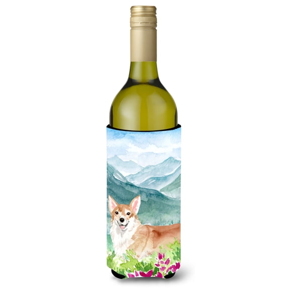 Carolines Treasures CK1981LITERK Mountian Flowers Corgi Wine Bottle Beverage Insulator Hugger Wine Bottle multicolor