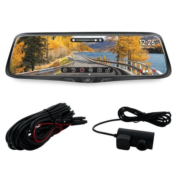 Voxx RVMDVR Rearview Mirror with a 2K DVR front camera featuring a 9.88” high-brightness display with INTCAM1 Interior Rear View Camera Compatible with RVMDVR DVR Mirror