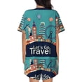 thumbnail image 3 of Qekee Let's go Travel Women's Pajama Set Short Sleeve Sleepwear Summer Home Wear with Pockets Soft Short Sleeve Shirt - Let's go Travel, 3 of 9