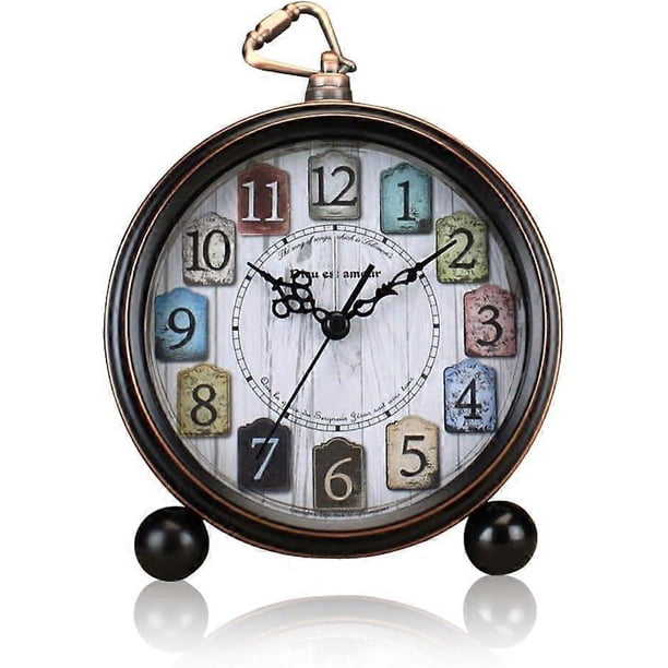 4" Silent Metal Alarm Clock Morning, Retro Alarm Clock Sound, Battery Operated Electromechanical Alarm Clock, Desk Clock (Vintage)