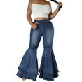 thumbnail image 5 of Summer Pants for Women Fashion High Waist Jeans Slim Fit Stretch Denim Flared Double Hem Blue Running Lounge Pant M, 5 of 8