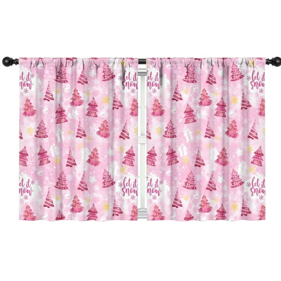 Blackout Kids Curtains,Pink Christmas Tree Pattern Childrens Insulated Curtains Set Of 2,Bedroom Essentials,Toddler Room Decor 42"x54"