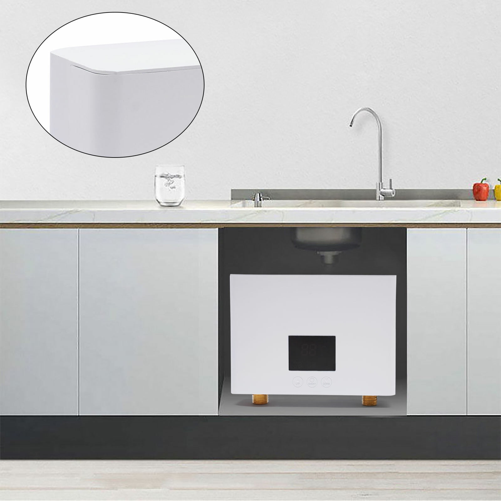 Electric Mini Tank Water Heater Electric Tankless Instant Hot Water Heater with LCD Display Electric Hot Water Heater for Kitchen Washing