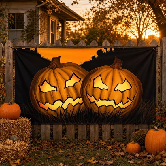 ShengapQ Halloween Decorative Flag, Pumpkin Flag, Outdoor Yard Decor, Spooky Seasonal Flag, Waterproof Polyester Flag with Grommets, Halloween Garden Decoration, 59×36in