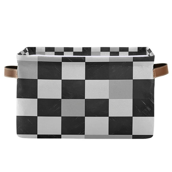 Yayeee Canvas Storage Basket with Handles for Shelves Fabric Bins Closet Organizer, Black and Gray Plaid Pattern
