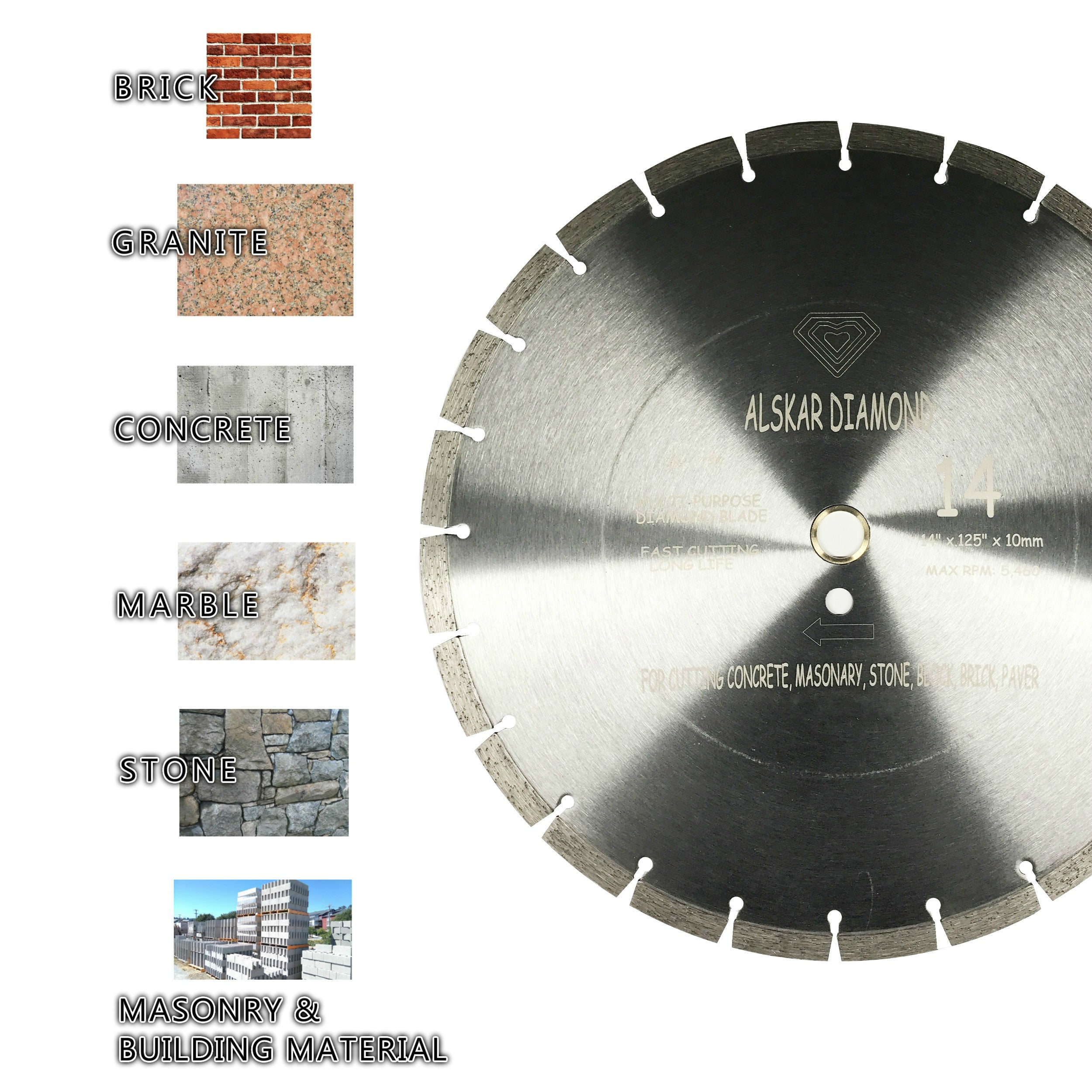 14 Inch Diamond Saw Blade For Concrete, Asphalt, Granite - Segmented, Dry/Wet Cutting, 1" Arbor, 4300 RPM