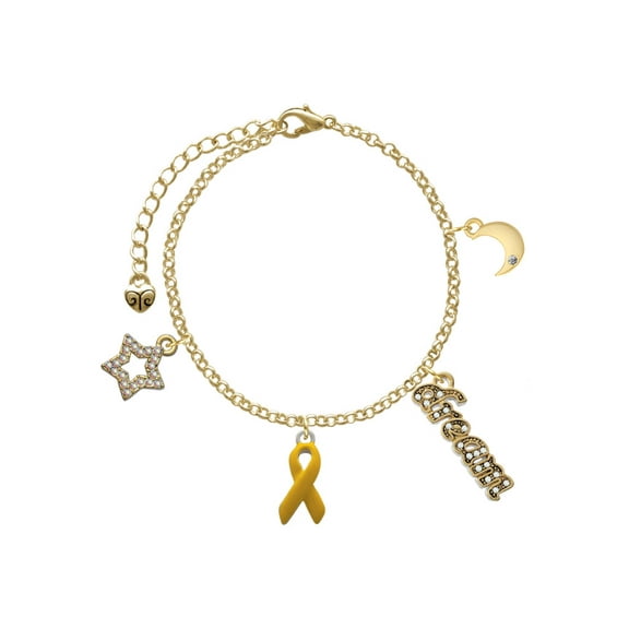 Delight Jewelry Silvertone Yellow Ribbon Goldtone Dream Big Charm Bracelet, 7.5 2" Extender