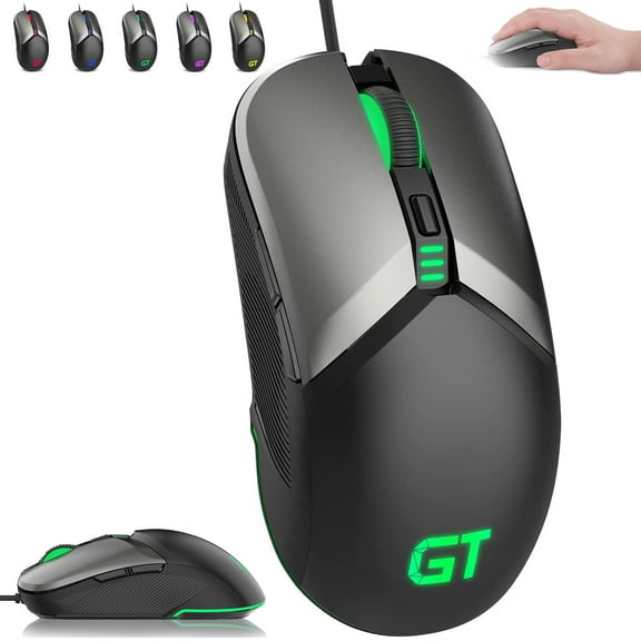 Gaming Mouse Wired, RaceGT USB Computer Mouse with 5 Adjustable DPI, RGB Backlit LED, Side Buttons, Ergonomic Optical Mice for PC, Laptop, Windows, Mac, Gamer, Black