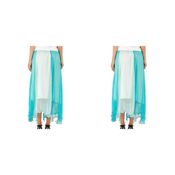 Minnieouse larga de gasa para mujer, faldas bohemias, plisadas elásticas, informales, Color fluido, rendimiento de fiesta a juego Celeste y Blanco tamaño libre 2piezas