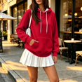 thumbnail image 3 of Yungyresw Solid Color Sweatshirs for Women Drawstring Hoodie Ribbed Hem Long Sleeve Pullover Oversized Fit Kangaroo Pocket Winter Layering, 3 of 8