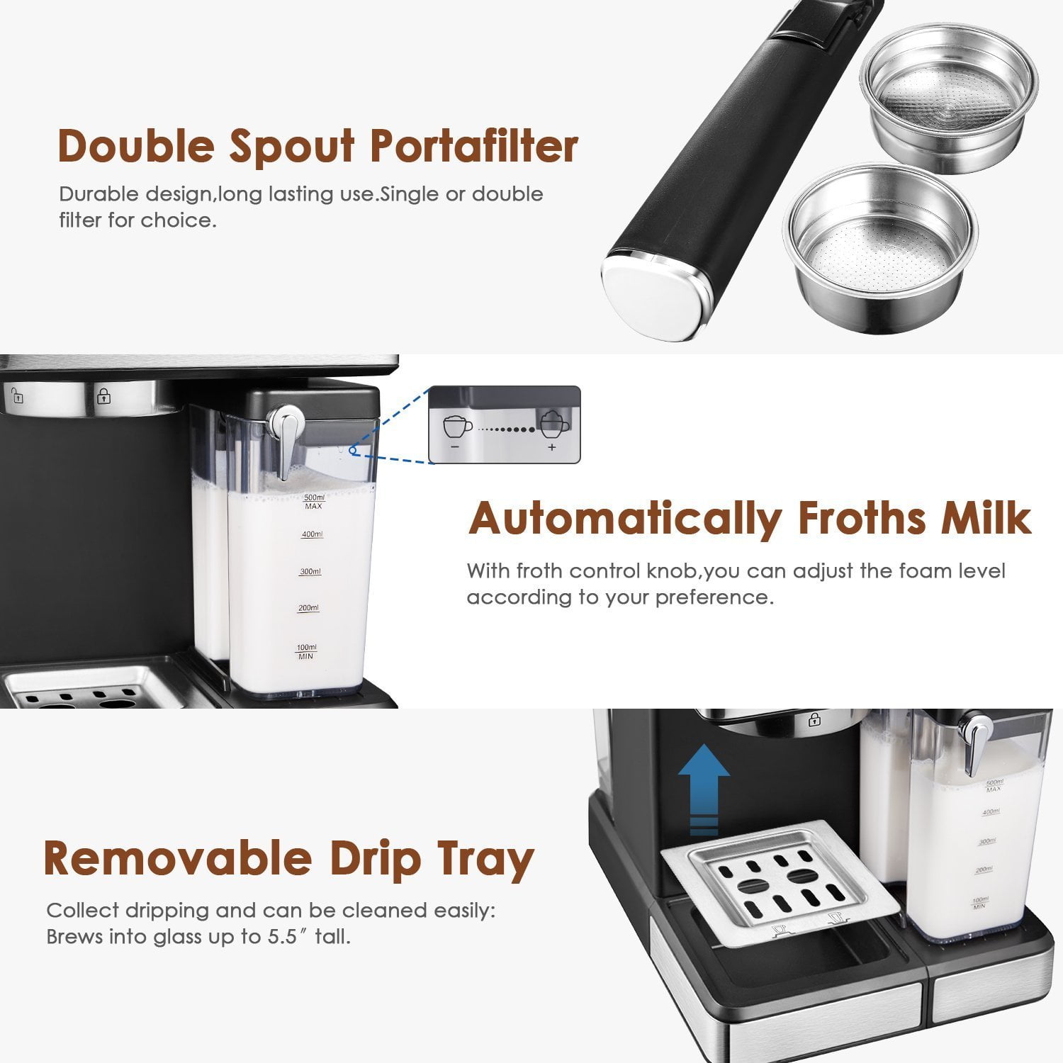 Aicook Espresso And Coffee Machine, 3 In 1 Combination 15Bar Espresso  Machine And Single Serve Coffee Maker Offer - BuyMoreCoffee.com