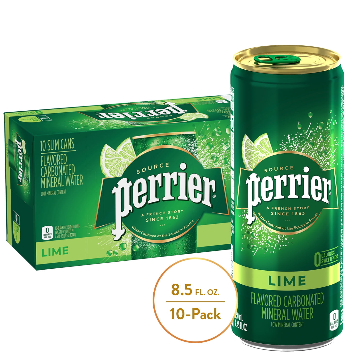 Perrier Lime Flavored Carbonated Mineral Water, 8.45 fl oz. Slim Cans