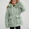 thumbnail image 6 of TFEOQRY Women's Parkas Padded Coats Solid Color Pocket Zipper Thermal Hodded Coat Tops Olive Green, 6 of 7